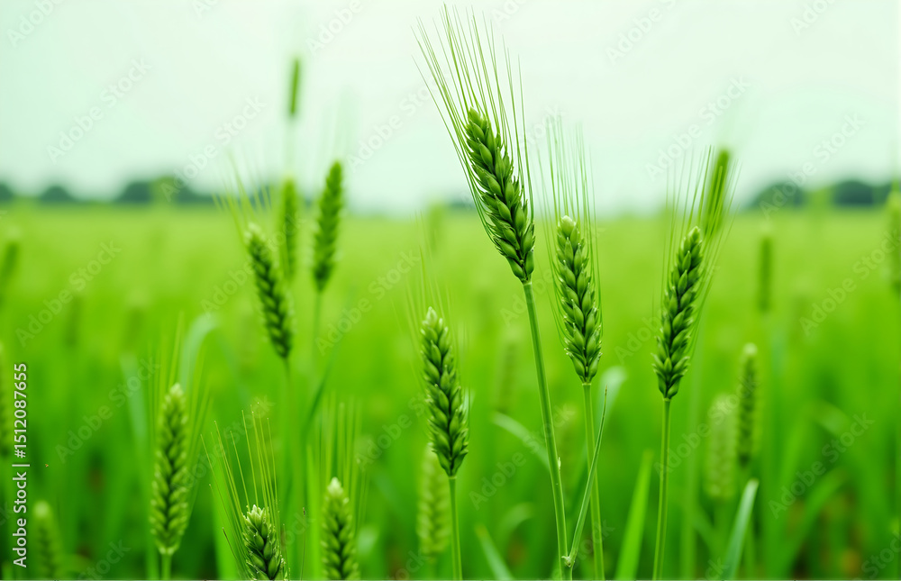 Obraz premium Green Wheat Ears in the Field