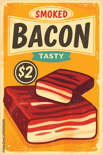 Smoked bacon retro sign – vintage pork meat poster for butchery or grocery store