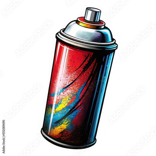 Red spray paint can graphic isolated on transparent background