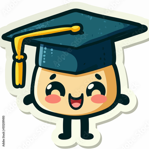 A whimsical, happy graduation cap cartoon. Ideal for websites/blogs on education, success, graduation, achievements, or academic content.