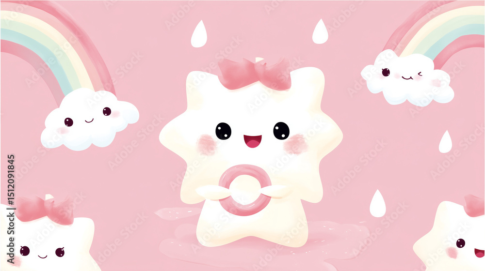 Obraz premium Pastel stars and clouds repeating pattern