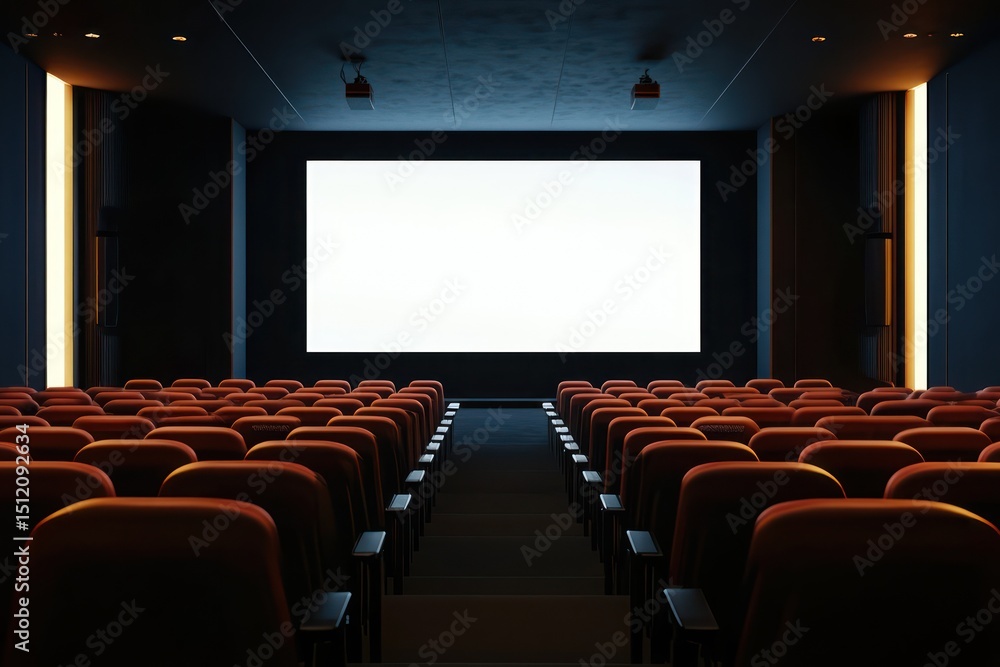 Cinema with white mockup screen and seating Cinema with white mockup screen and seating