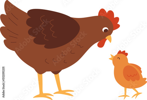  Hen Feeding a Chick