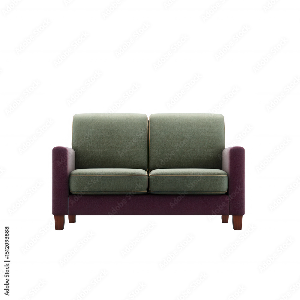 Stylish two-seater sofa featuring a modern design with a green seat and purple frame, ideal for living rooms or lounge areas, enhancing comfort and aesthetics. Stylish two-seater sofa featuring a modern design with a green seat and purple frame, ideal for living rooms or lounge areas, enhancing comfort and aesthetics.
