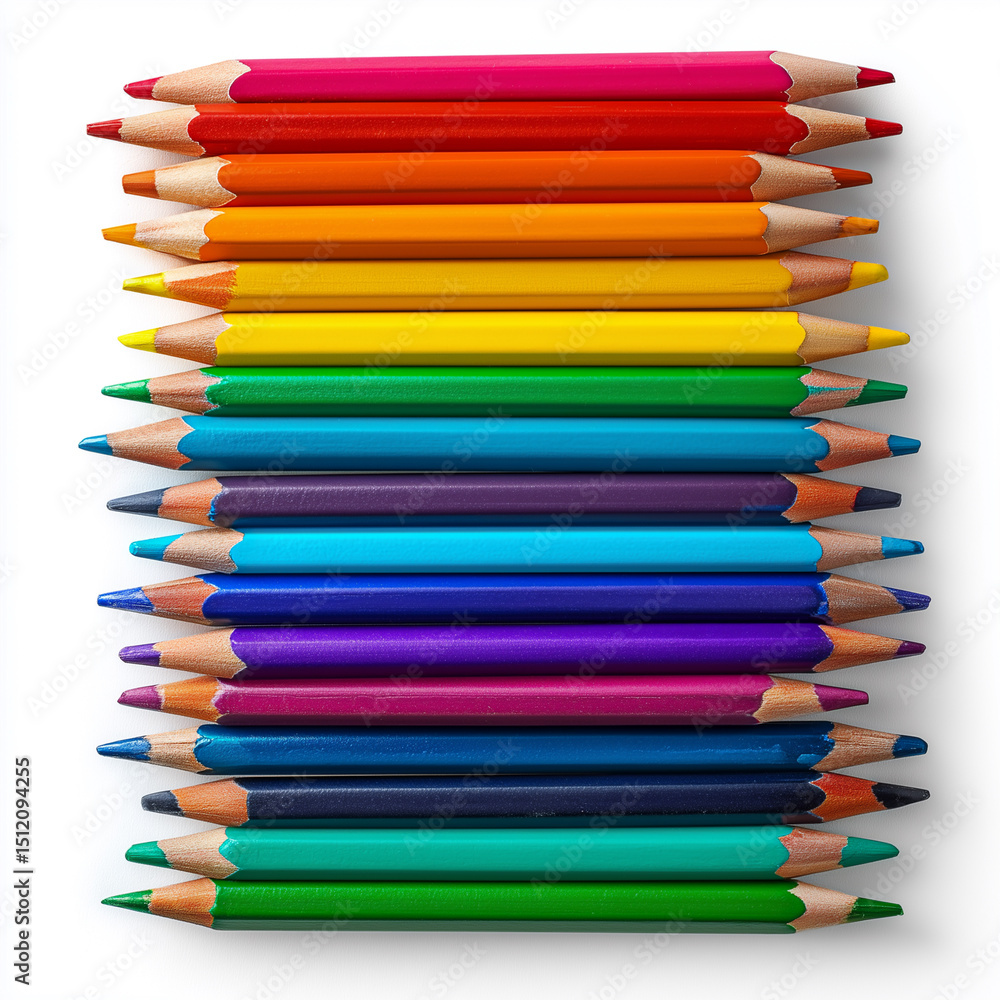 Fototapeta premium A neatly stacked pile of color pencils arranged in rainbow order