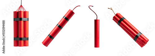 Set of red dynamite sticks for use in construction and demolition projects.