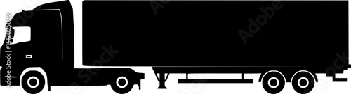Truck tractor with semi-trailer icon. Black silhouette. Side view. Vector simple flat graphic illustration.
