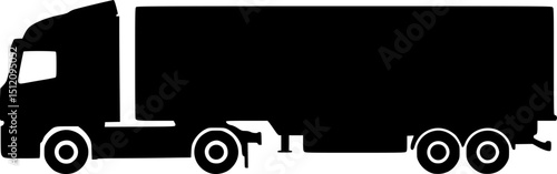 Truck tractor with semi-trailer icon. Black silhouette. Side view. Vector simple flat graphic illustration.
