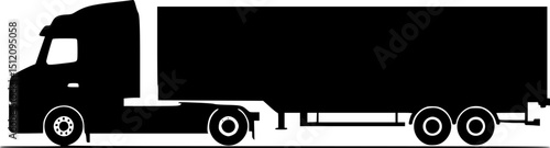 Truck tractor with semi-trailer icon. Black silhouette. Side view. Vector simple flat graphic illustration.
