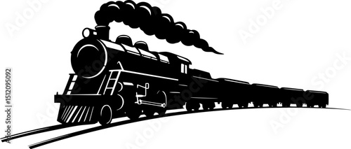 Steam locomotive with carriages icon. Black silhouette. Side view. Vector
