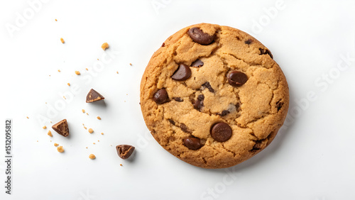 Singular chocolate cookie in minimalist top-down photo, perfect for branding, packaging, or stylish food promotion.