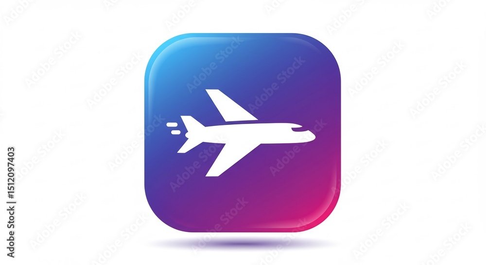 White Airplane Icon on a Blue Purple Gradient Button White Airplane Icon on a Blue Purple Gradient Button
