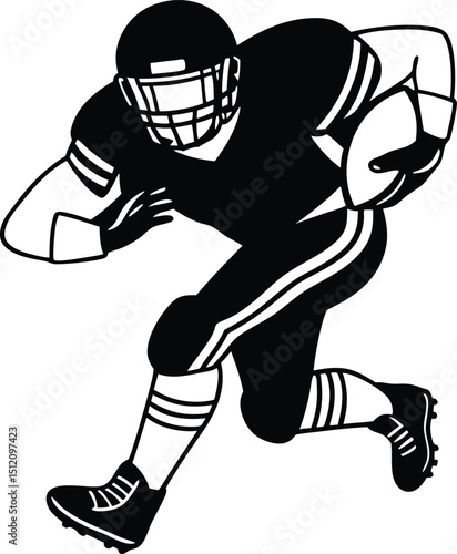 Dynamic silhouette vector of an american football player in action with transparent background