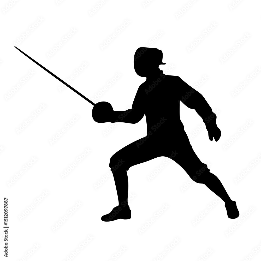 Silhouette Style Fencer with Sword in Ready Position Sport Illustration Silhouette Style Fencer with Sword in Ready Position Sport Illustration