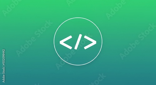 Free Download White Code Angle Brackets Icon in a Circle on Green Gradient Background - GFXLoad