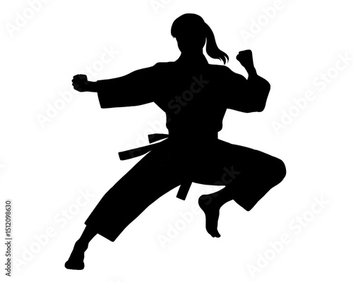 Karate silhouette, female karate player, icon isolated on white background