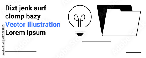 Lightbulb next to a folder highlights creativity, innovation, and data organization. Ideal for productivity, brainstorming, filing systems, project management, idea storage, workflow design simple