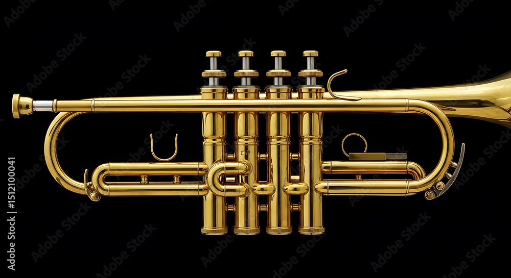 Fototapeta premium Golden trumpet on black background