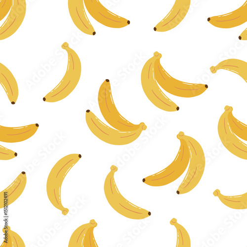 Seamless Hand Drawn Ripe Yellow Bananas Pattern Design White Background
