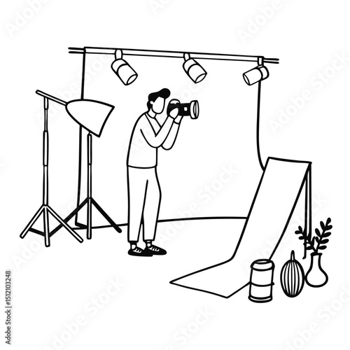 Photographer studio setup clean cutout illustration