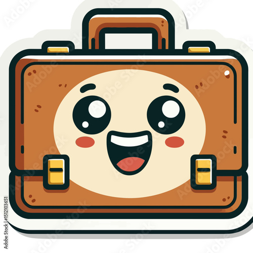 smiling, cartoon briefcase with a happy face, perfect for travel or business content. Ideal for websites/blogs on travel, business, finance, work, or education.