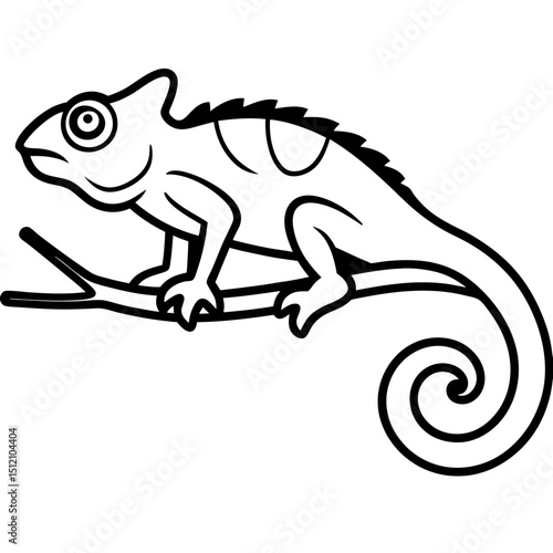 Chameleon on branch line art vector illustration 