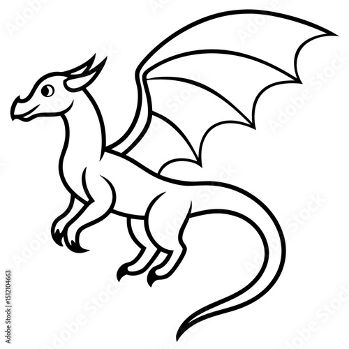 Flying dragon line art vector illustration 