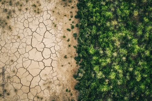 Environmental contrast with dry desert and green grass