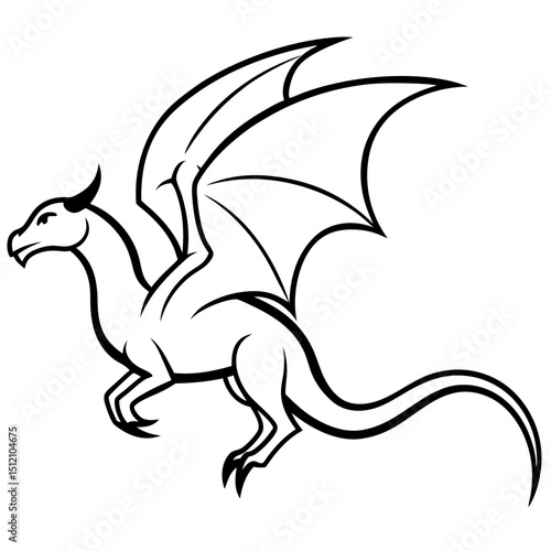 Flying dragon line art vector illustration 