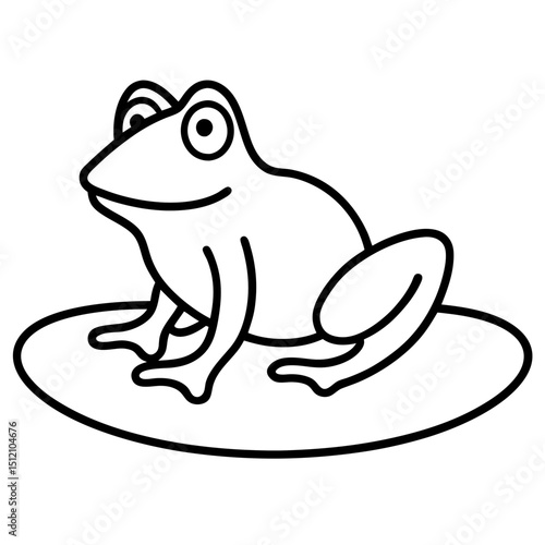 Frog on lily pad line art vector illustration 