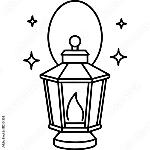 Lantern with magical glow line art vector illustration 