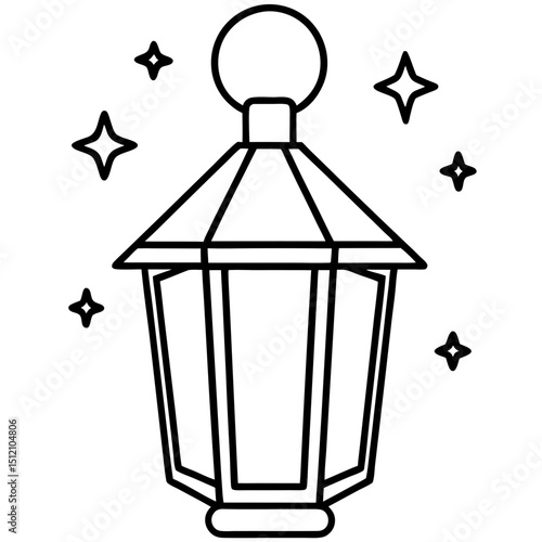 Lantern with magical glow line art vector illustration 