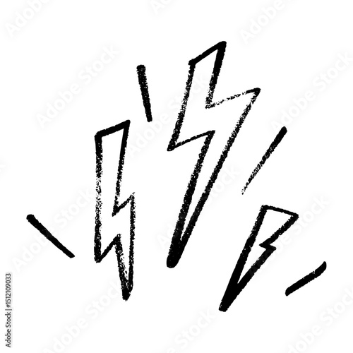 Thunder bolt doodle with hand-drawn lightning flash. Electric energy icon in sketch style. Flat vector illustration isolated on white background.