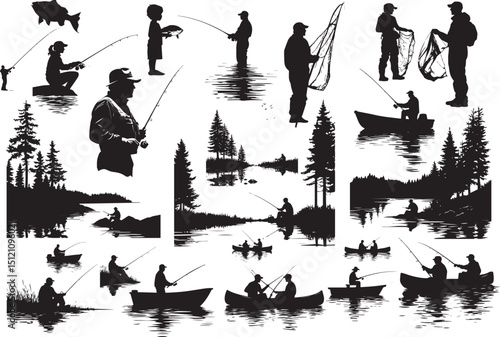 Fishing and Lake Life Silhouettes