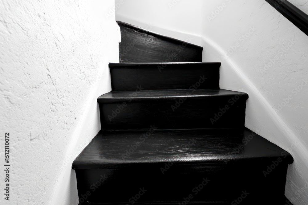 Obraz premium Modern black staircase with sharp diagonal shadows