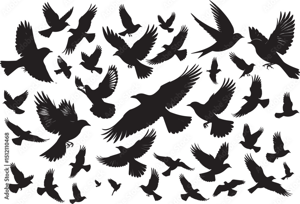 Fototapeta premium Birds in Flight Silhouettes Set
