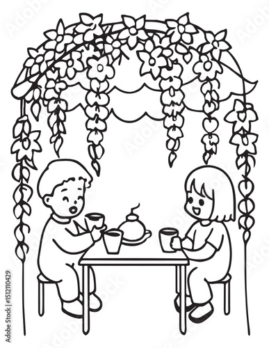 Summer Coloring page, line art, black and white, cute summer illustration, coloring page holiday time