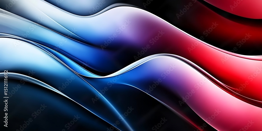 Fototapeta premium Black white blue red abstract color background gradient blend wave. The image captures the smooth, flowing movement of colors