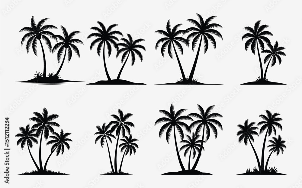 Obraz premium Collection of black silhouette palm trees on white background