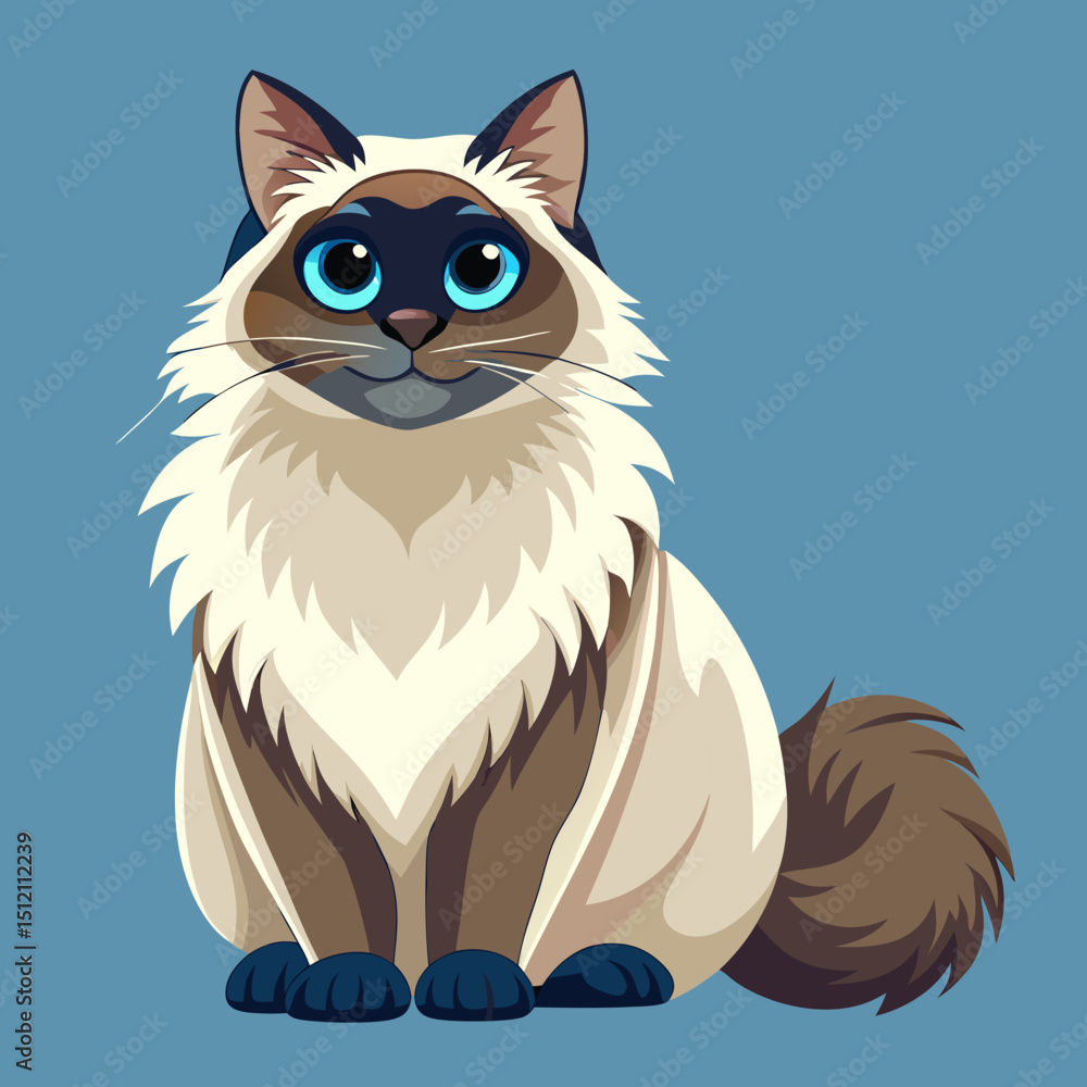 Fototapeta premium Adorable Ragdoll Cat Vector – Long Fur House Cat Clipart