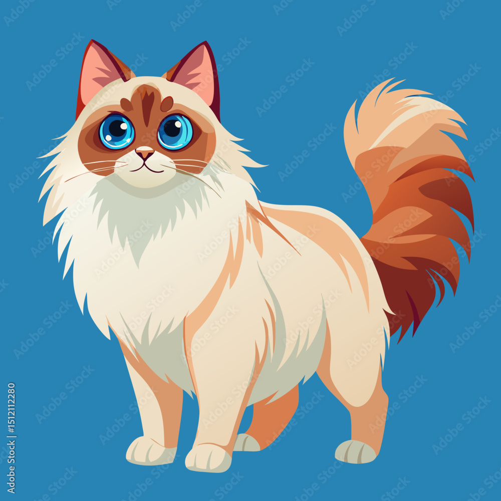 Obraz premium Cartoon Ragdoll Cat Drawing – Gentle and Beautiful Pet