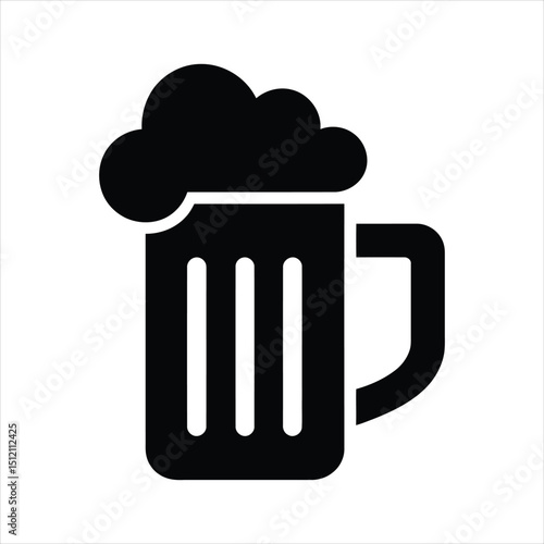 Black beer mug icon with foamy top for restaurant or bar signage