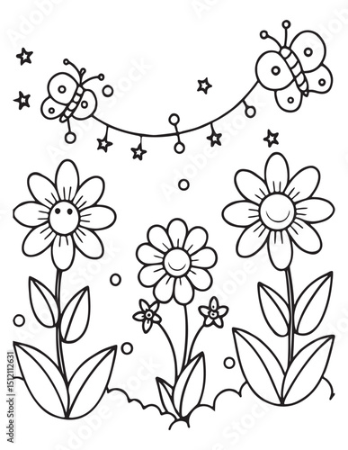 Summer Coloring page, line art, black and white, cute summer illustration, coloring page holiday time