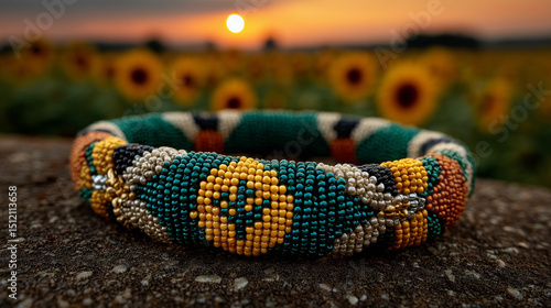 Beaded bracelet in green, black, and gold on woven fabric, symbolizing South African Youth Day pride and heritage.