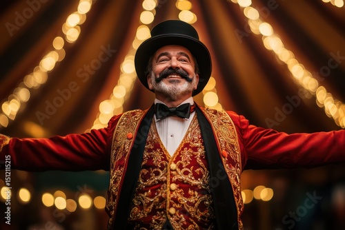 Charismatic Circus Ringmaster on Stage with Spotlights