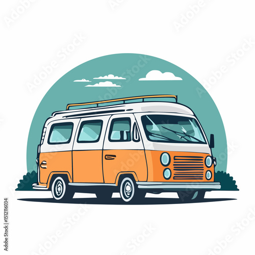 Minimalist Van Life Vector – Kombi on the Open Road