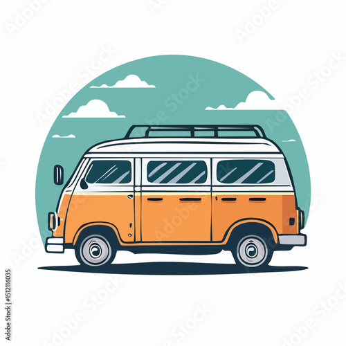 Minimalist Van Life Vector – Kombi on the Open Road
