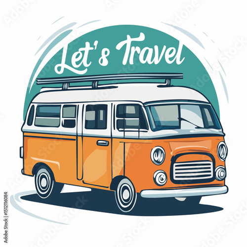 Retro Camping Van with Roof Luggage – Let's Travel Vector