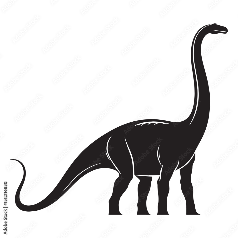 Fototapeta premium Diplodocus silhouette stretching across the scene – Diplodocus illustration – Minimalist Diplodocus vector – Dinosaur silhouette