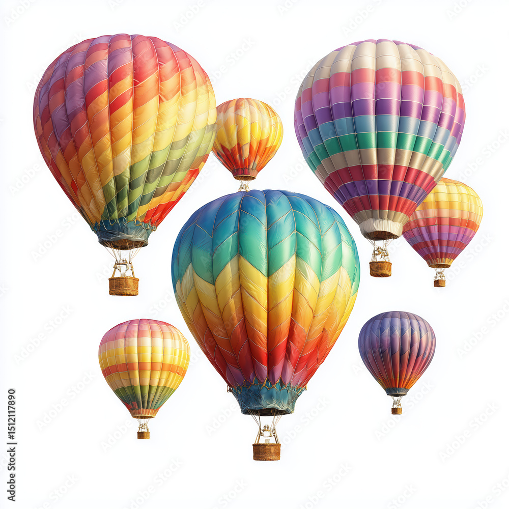 Obraz premium Colorful Hot Air Balloons in the Sky , white background cut out PNG